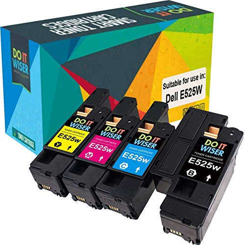 Doitwiser Cartucho de Tóner Compatible de Alto Rendimiento para Usar en Lugar de DELL E525w Paquete de 4 Unidades