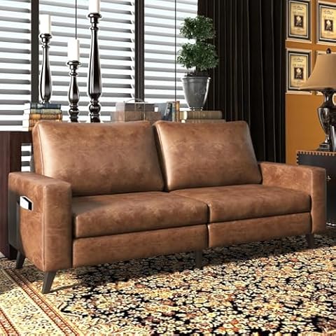 Esright 79 Inch Sofa Couch for Living Room, Small Couches, Faux Leather Loveseat, Mid Century Modern Sofas, Brown Comfy Love Seat for Bedroom, Apartment, Lounge, Office Cover