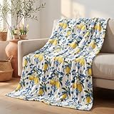 Horaldaily Spring Summer Flannel Blanket Throw, Classical Iris Pattern Lemon Soft Fuzzy Plush Cozy Fleece Blankets for Couch Sofa Bed Lounging, Ideal Gifts for Kids Adults Self, 50x60