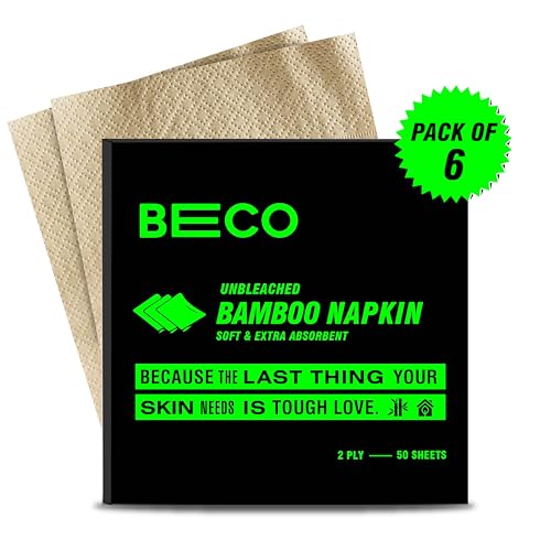 Image of Beco Bamboo Super Soft & Absorbent Serving Tissue Napkins 600 sheets 300 Pulls 2 ply- 100% Natural and Ecofriendly (Pack of 6)