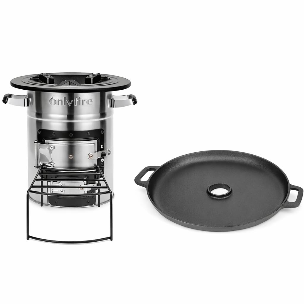 Onlyfire Raketenofen Outdoor+Feuerplatte Gusseisen Rund