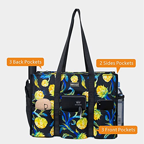 Image of TOPDesign Utility Water Resistant Tote Bag with 13 Pockets, Top Zipper Closure & Thick Bottom Support, for Working Women