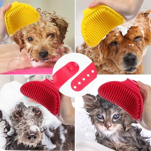 Guduling 2 Stück Hunde Waschbürste,Badebürste Hund,Badebürste Gummistriegel,Verstellbare Pet Bath Brush für Hauskatzen,Katzengesichtskratzer,Hund Katzenmassagegerät (Grün + Gelb)
