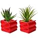 MyGift Set of 2 Modern Decorative Folded Design Small Ceramic Plant Pot / Flower Planter - Red