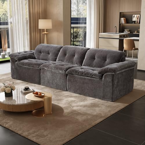 Image of Oversized Modular Sectional Sofa, Large Modern Cloud Sectional Couch with Seat Cushion, Boneless 3 Seater Couch for Living Room, Apartments, No Assembly Required, Grey