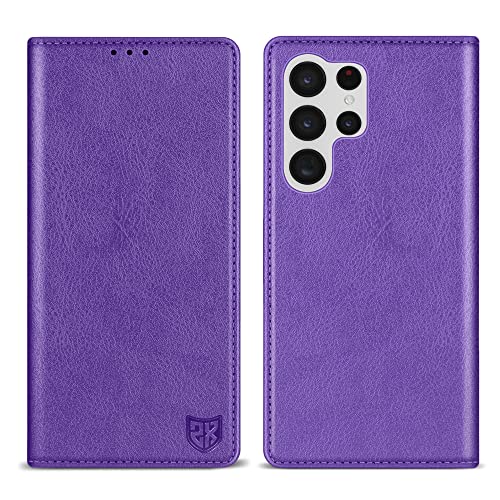 Image of ZZXX for Samsung Galaxy S22 Ultra Wallet Case with [RFID Blocking] Card Slot Stand Strong Magnetic Leather Flip Fold Protective Phone Case for Samsung Galaxy S22 Ultra Case Wallet(Purple-6.8 inch)