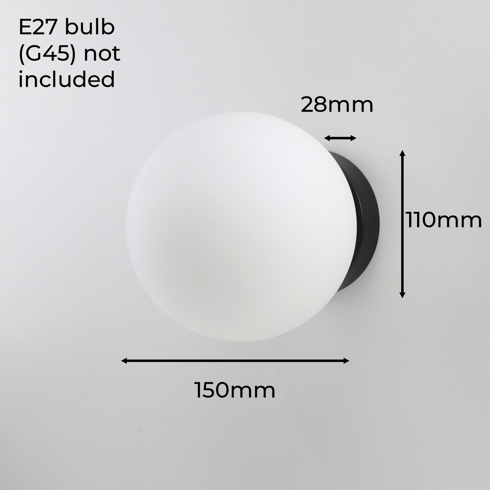 Applique Da Parete/soffitto Con Sfera In Vetro Opale - Base Nera, Attacco E27, Stile Moderno - Foto 6