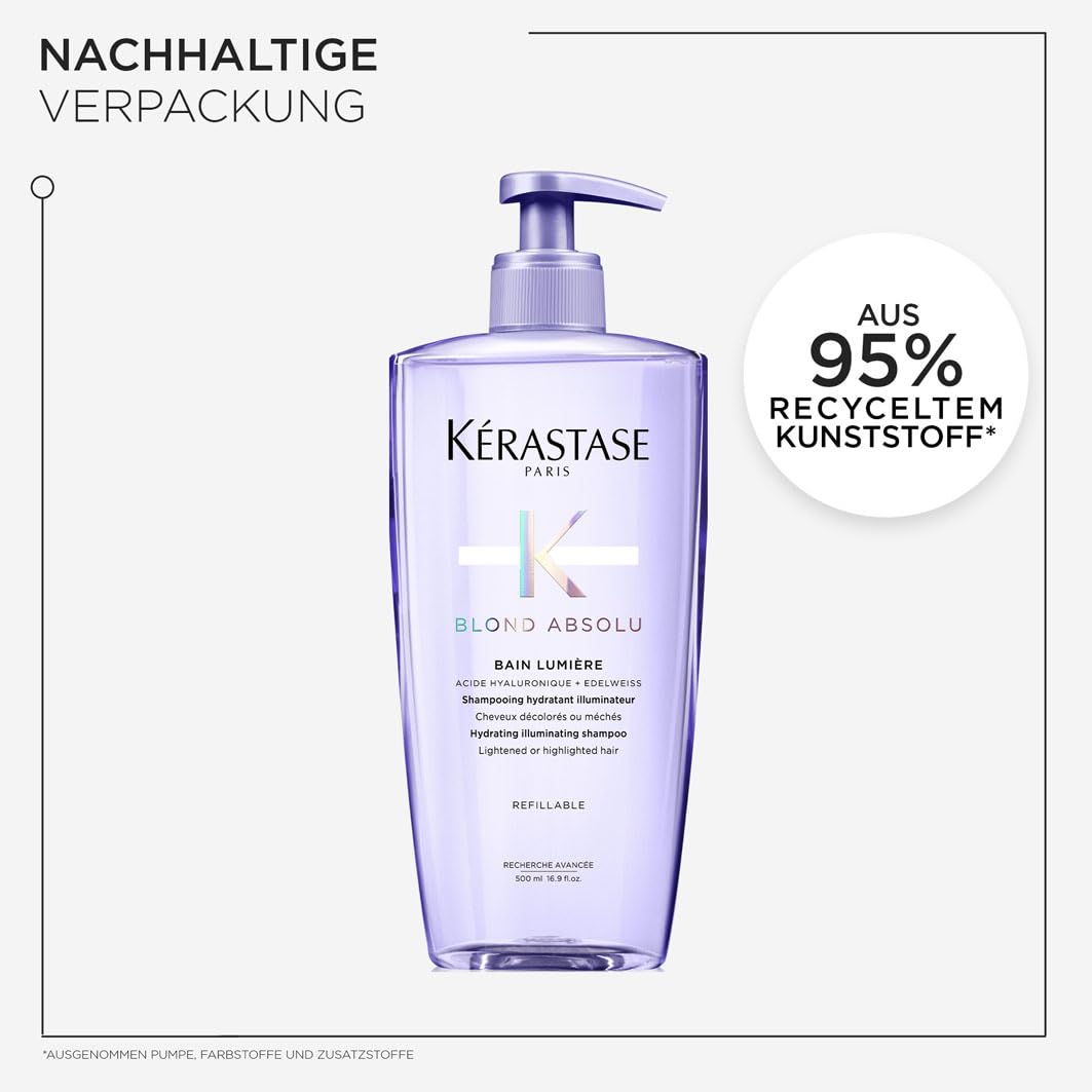 Kérastase Blond Absolu Bain Lumière Nachfüllset, Feuchtigkeitsspendendes Shampoo für blondes/blondiertes Haar, Enthält: Blond Absolu Bain Lumière 500 ml im Pumpspender sowie 500-ml-Nachfüllpackung