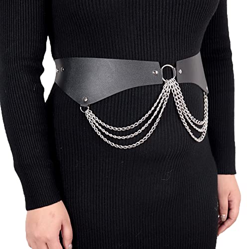 CHEARUBY Corrente feminina de couro punk plus size preta sexy corpo de couro arnês lingerie corrente
