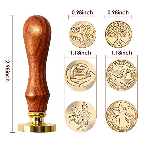 Chrider Wax Seal Stamp Set, 6 Pieces Sealing Wax Stamps, Wax Stamp Seal Kit for Invitations, Envelopes, Wine Packaging, Greeting Cards, Gift Box Set with Brass Color Head & Wooden Handle