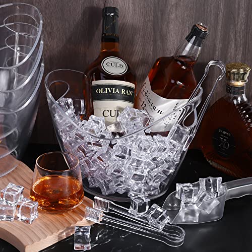 Kochorie 6 Pack Clear Plastic Ice Bucket With Ice Scoops, Plastic Tongs, 4 Liter Acrylic Wine Cooler Bucket With Handles, Oval Beverage Ice Tub Storage Tub Champagne Beer Chiller Bin For Parties, Bars #TOP5