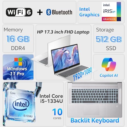 HP 17t Laptop 17.3" Intel Core i5-1334U 16GB RAM 512GB SSD miniatura 2