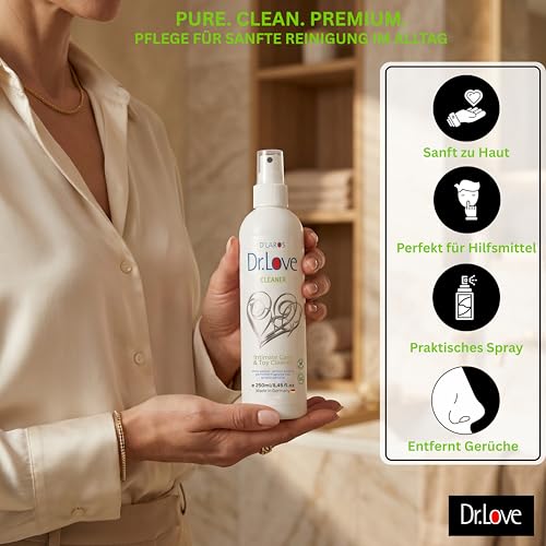 Dr.Love® Premium Cleaner | 250ml | 2in1 -Reinigungsmittel - Ohne Alkohol | Reinigungsmittel für Silikon & Latex | Pflege und Cleaner für dein Toy und den Intimbereich | Made in Germany