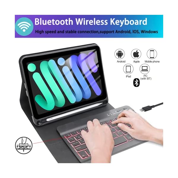 Ducerta Beleuchtete Tastatur Hülle Kompatibel mit iPad Mini 6 2021 (6. Generation),QWERTZ Abnehmbare Bluetooth Tastatur… – Bild 9