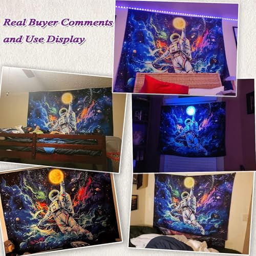 kampdream Blacklight Astronaut Space Tapestry, UV Reactive Galaxy Universe Planet Glow in Dark Tapestries for Men, Boys and Teens Cool Poster 36×48 inch