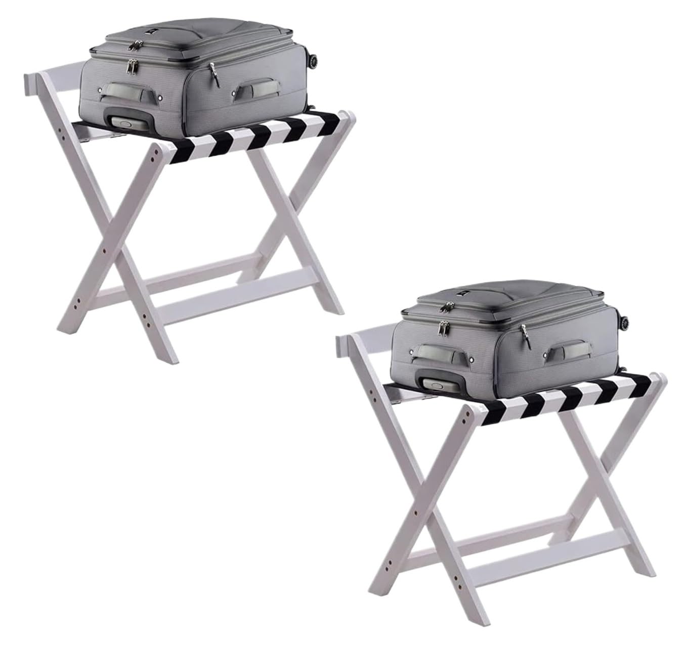 MSHGSKU Suitcase Holder Stand 2 Pack Wooden Folding Luggage Rack With Backrest Luggage Stand Nylon Webbing Strap For Hotel Bedroom Hotel Use,White-60 * 50 * 65cm
