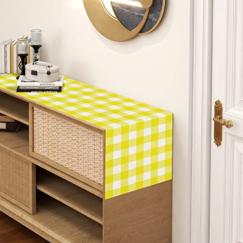 Linen White And Black Buffalo Check Plaid Table Runner Farmhouse Spring Summer Lemon Sunflower Bee Pineapple Sunshine Table Decorations 13X72 Inch (Yellow And White) #TOP3