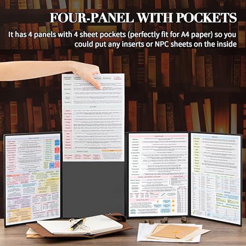 LongLongJin DND DM Screens 5e-Embossed Dungeons and Dragons Screen Foldable Design, Four-Panel with Pockets Dungeon Master Screen, Compatible with Rich Graphics for Dungeon Master Gifts