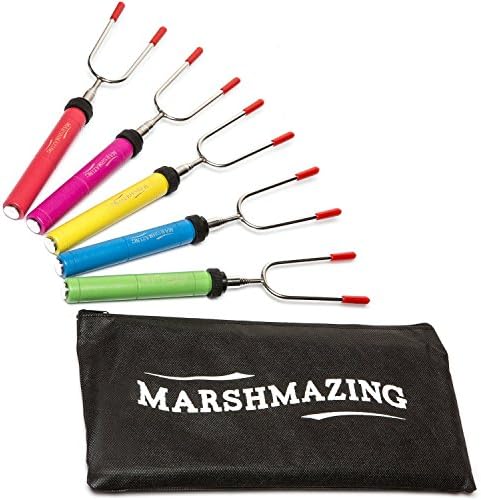 Marshmallow Roasting Sticks - 8pcs Smores Skewers Rotating Extending Forks, Hot Dog Fork，34 Inch Extendable Steel Fork Camping Kit for Fireplace Outdoor Campfire（Multicolor）