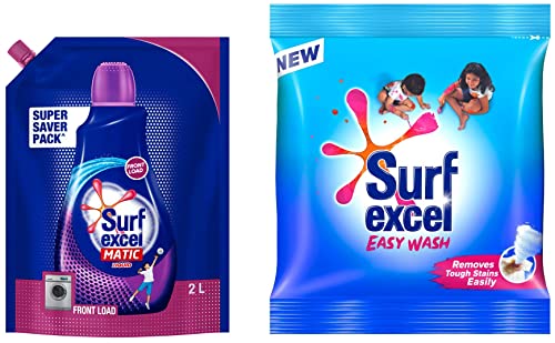 Image of Surf Excel Matic Front Load Liquid Detergent 2 L Refill, Designed For Tough Stain Removal on Laundry in Washing Machines - Super Saver Offer Pack & Easy Wash Detergent Powder, 3 kg