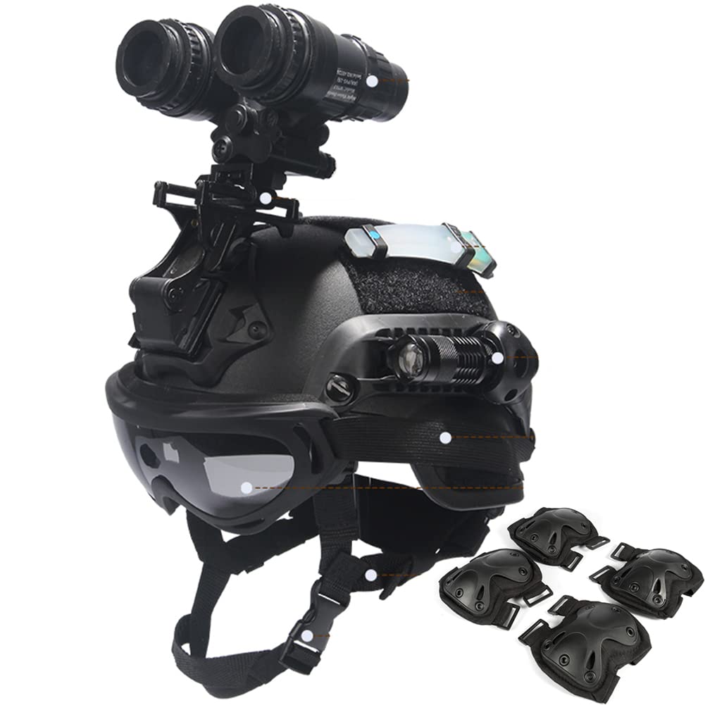 Casco per Bambini MICH2000, con Occhiali da Sole, Torcia Elettrica, Luci Lampeggianti, Modello NVG, per I Giochi All'aperto, Regali di Festa, Natale, Compleanni