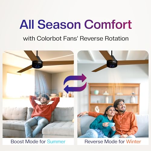 Image of Colorbot Stella BLDC Ceiling Fans 1200mm | BEE 5 Star Rated 370 RPM | Savings up to 65% | Remote Control (Boost, Timer, LED, Reverse Mode) | 4 Years Warranty (Urban Oak)
