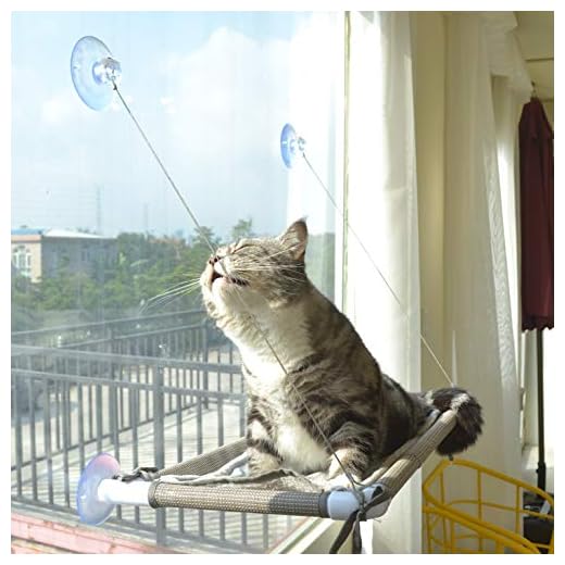Percha para ventana de gato, hamaca para gato, asiento para ventana, ahorro de espacio y seguridad para gatos grandes (juego de calidad de color beige)