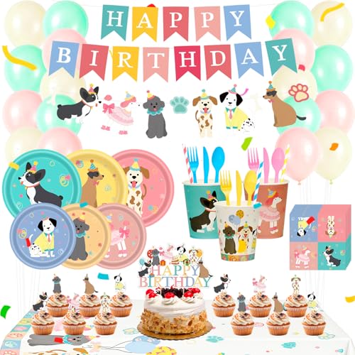 226pcs Pet Dog Birthday Party Supplies Retro Puppy Themed Paper
