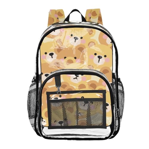 Cartoon Cute Brown Beer Kid Clear Backpack Clear Book Bag For Teens Transparent Seethrough PVC Backpacks