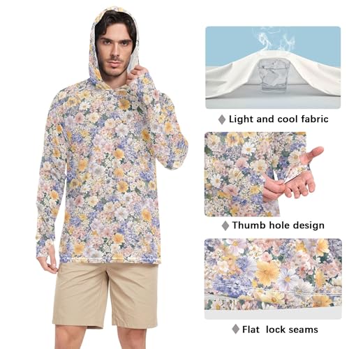 Spring Flowers Mayflower Mens Sun Shirts Protection Long Sleeve Cooling Hoodies Swim Shirt UPF 50+ S4