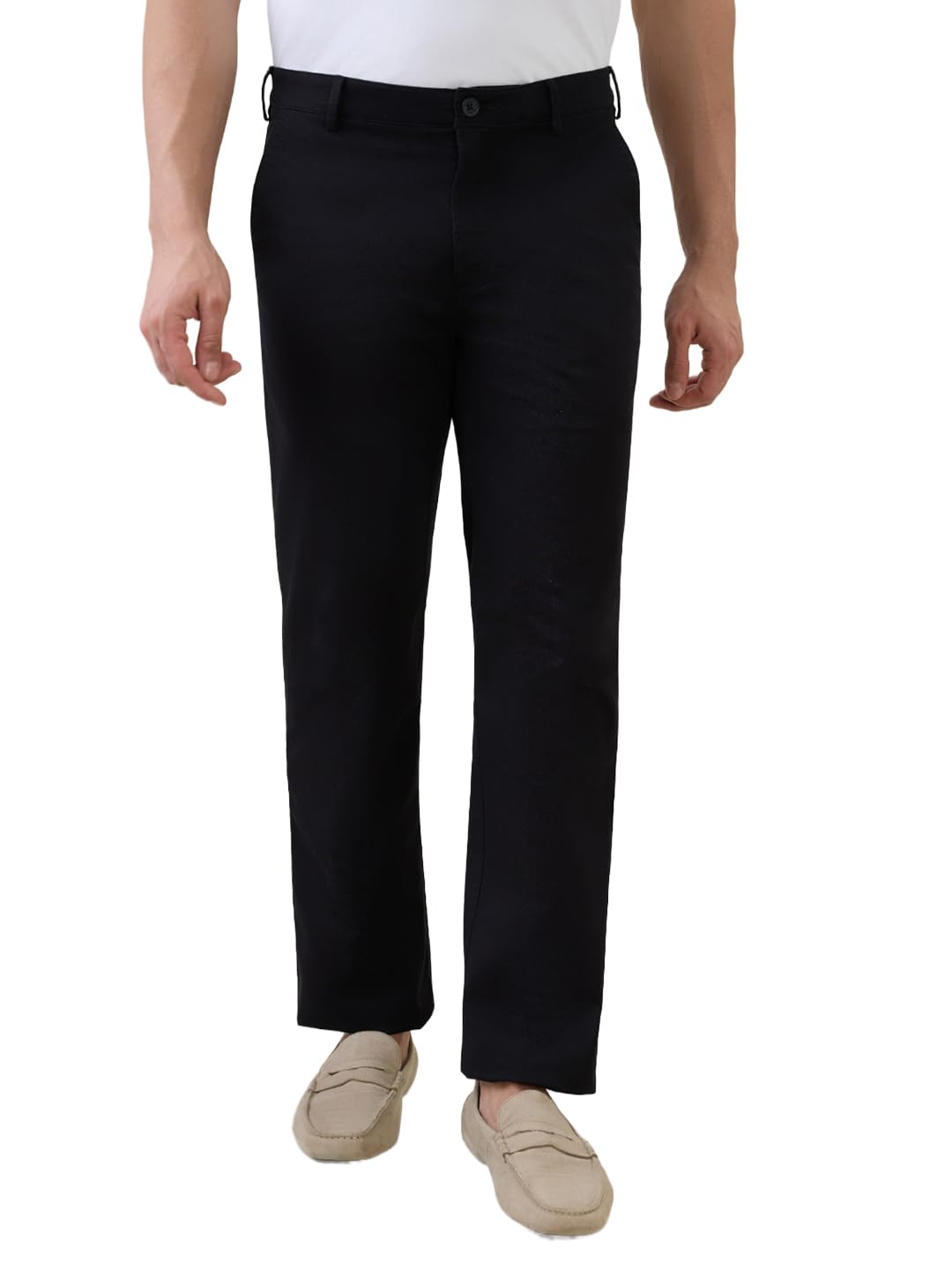 Men Regular Fit Twill Pattern Cotton Spandex Blend Flat Front Casual Trouser Black-image-47