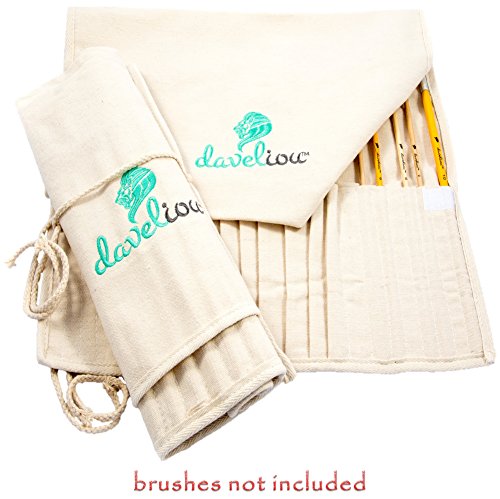 Daveliou Paint Brush Holder With 24 Slots, Premium Canvas Paint Brush Organizer For Oil And Acrylic Paint Brushes, Roll Up And Tie Closed For Storage Or Travel #TOP2