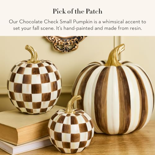 Image of MACKENZIE-CHILDS Resin Pumpkin, Small, Dark-Brown-and-White Chocolate Check