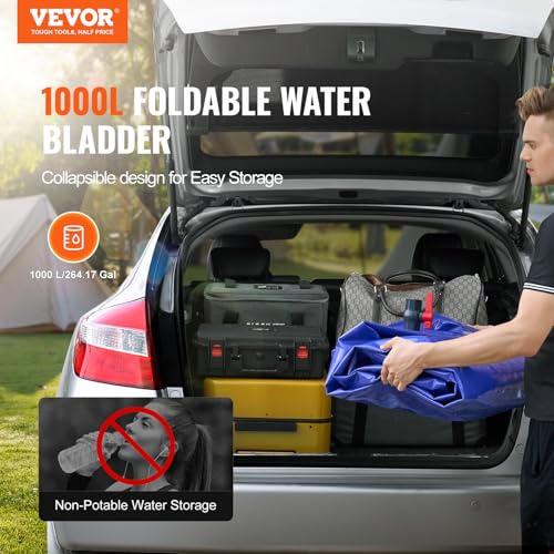 VEVOR 1000L Wasserblasen Aufbewahrungsbehälter, 1000D blaues PVC, zusammenklappbare Wasserspeicherbehälter, große Kapazität, weicher Wasserbeutel, tragbare Wasserblase, Brandschutz, Camping