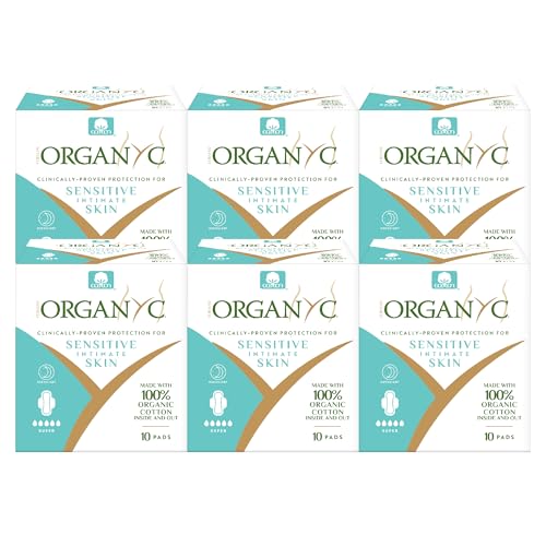 Organyc New Version 100% Certified Organic Cotton Inside and Out Overnight Feminine Pads, Heaviest Flow, Super Absorbency 2.0, 7 Count (6 Pack)