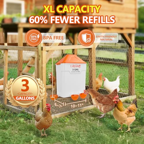 Lilyang XL Chicken Feeder and Waterer Set 3 Gallon, Automatic No-Waste Feeder, Large Poultry Waterer with 2.75'' Cups, Standing or Hanging Use, Feed Chickens & Ducks - Image 3