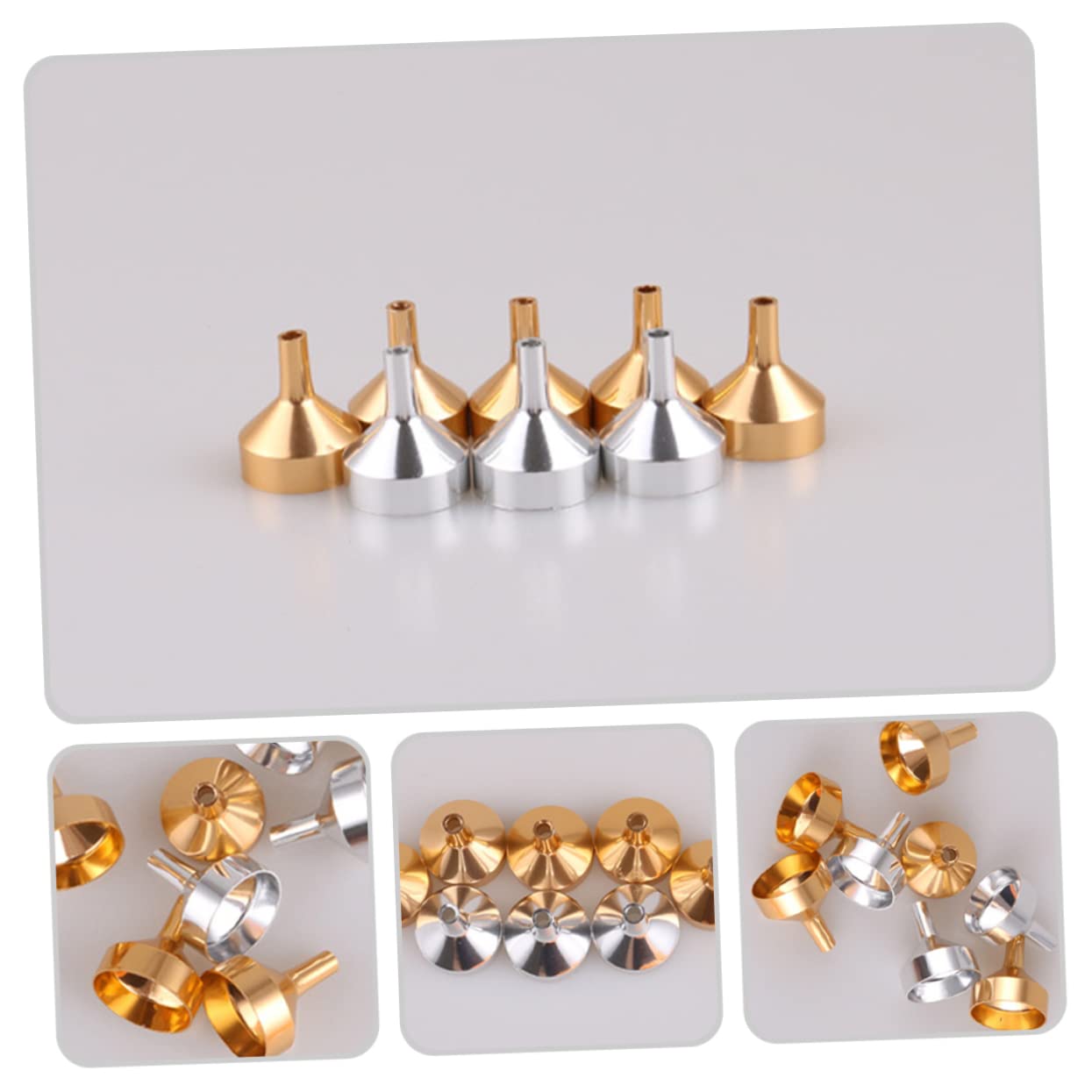 Anneome 48piezas Embudo De Metal Reutilizable Para Recarga De Perfumes y Aceites De Plateados Mini Para y Cosméticos Para Transferir Sin Derrames