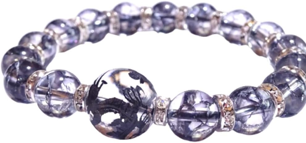 叶石【 龍神 ブレスレット 大願成就、開運の守護石 】 黒龍・水晶