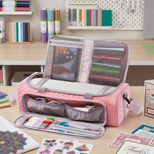 Image of AMOIGEE Puff Carrying Case for Cricut Explore 5, Quilted Storage Bag for Die-Cutting Machine, Travel Craft Tote with Pockets for Vinyl, Tools, Mats and Cricut Accessories and Suppliers