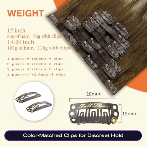 Image of Full Shine Seamless Clip in Hair Extensions, Balayage Brown Ombre Platinum Blonde Invisible Clip Ins Remy Human Hair, 22 Inch 120g 8 Pcs, Extra Long Wedding Hairstyle