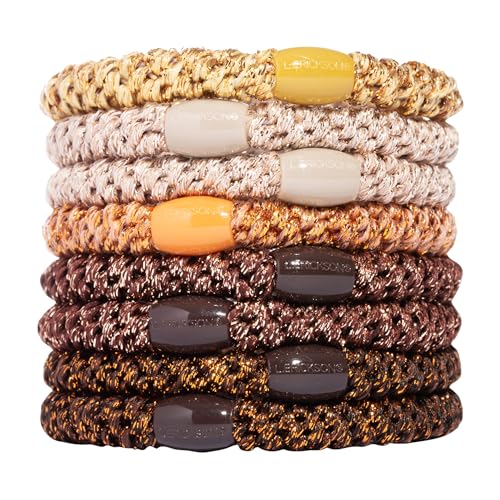 Image of L. Erickson Grab & Go Pony Hair Ties - Metallic - 8 Pack Grab and Go Ponytail Holders - Hair Ties No Damage - Hair Bands Hair Accessories for Women, Bronze Metallic