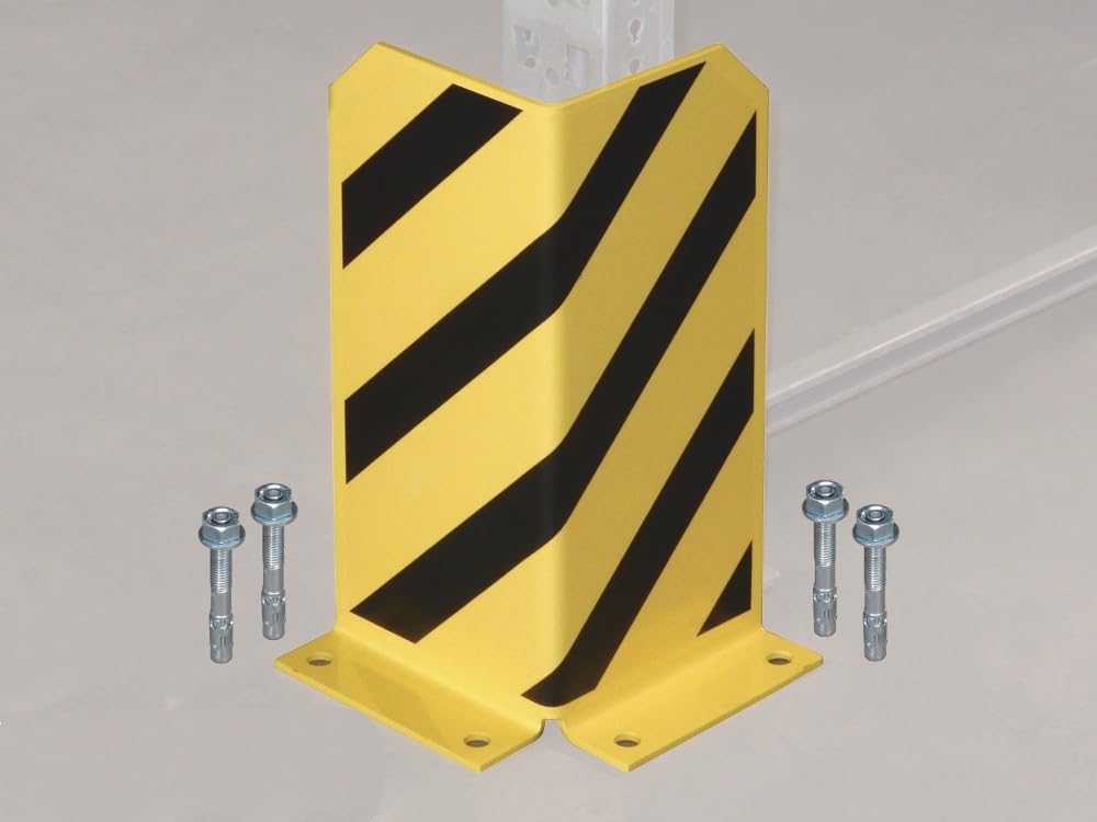 8x Stück Anfahrschutz robuster Rammschutz | 90° Profil | 400 mm Höhe | Mit Schwarzen Schutzstreifen | Gelb Lackiert | 5 mm Stärke | Aufprallschutz für Lagerhallen, Industrie & mehr