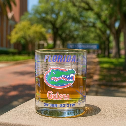Image of Greenline Goods - University of Florida Gators College Whiskey Glasses (Set of 2), 10 oz - Full-Color Logo + Campus Map
