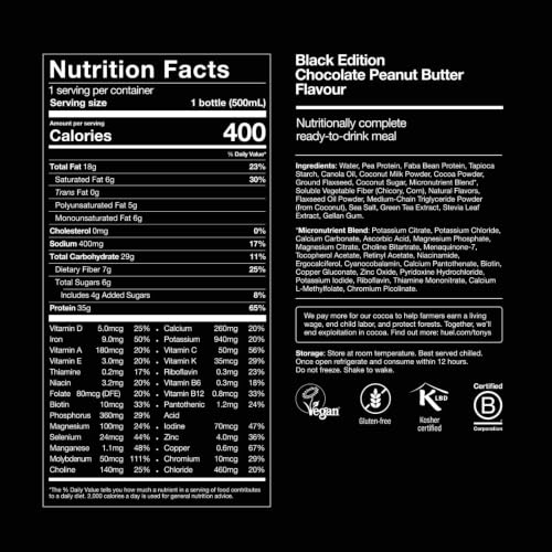 Image of Huel Black Edition Ready-to-Drink | Meal Replacement Protein Shake | Vegan | Chocolate Peanut Butter (16.9 Fl Oz - 12 Pack) 35g High Protein, 27 Vitamins & Minerals, Gluten Free, High Fiber, Low Sugar