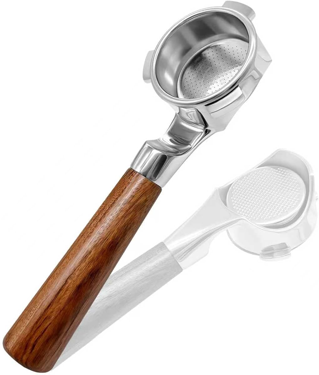 54mm 3 Ear Bottomless Portafilter for Breville BES870/878/880/876/840/820 Series Espresso Machines - Rosewood Handle with 304 Stainless Steel Filter Basket