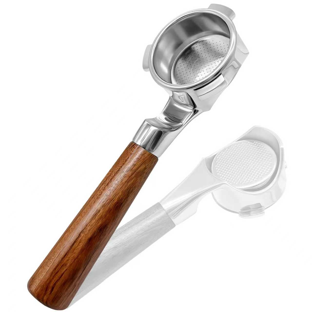 54mm 3 Ear Bottomless Portafilter for Breville BES870/878/880/876/840/820 Series Espresso Machines - Rosewood Handle with 304 Stainless Steel Filter Basket