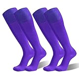 HAPYCEO Baseball Socks for Women, Long Tube Team Sport Breathable Knee High Over Calf Cushion Football Soccer Socks 2 Pairs, Purple, Medium