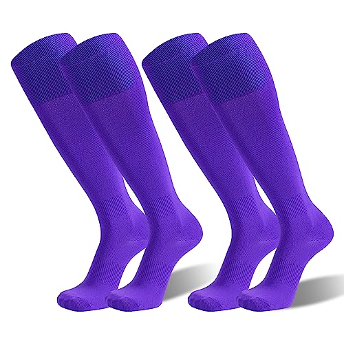 Soccer Baseball Softball Football Knee High Cushion School Uniform Long Tube Socks for Youth Adult 2 Pairs(S-XL)
