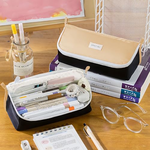 Image of Pencil Case Large Capacity Pencil Pouch Pen Bag with Big Compartment, Foldable Pencil Bags with Zipper Pencil Pouch, Student Pencil Case Stationery Bag for Girls and Boys Teen Adults Women Men (Khaki)
