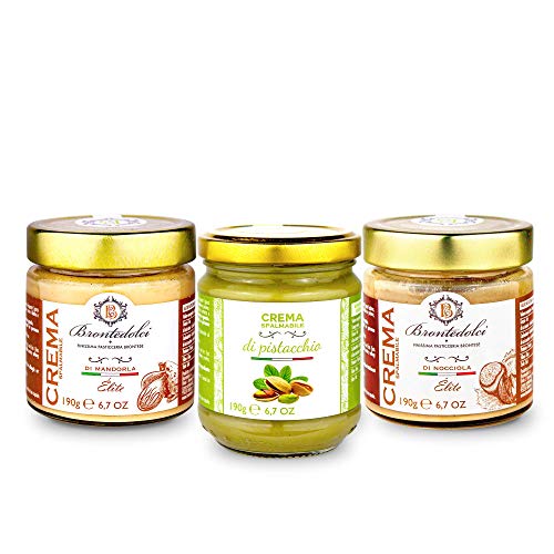 Juego de crema de nueces dulces | 40 % nueces | 3 x 190 g | Brontedolci | Italia